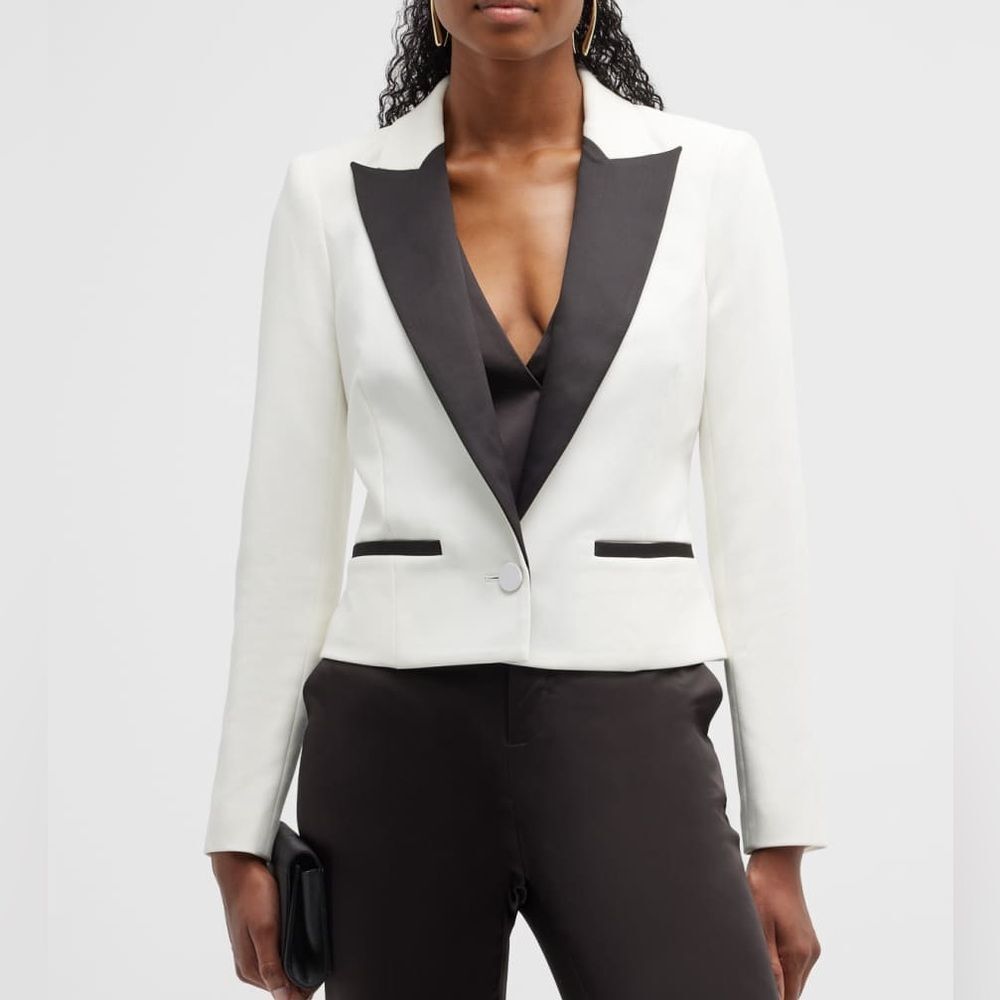 L'AGENCE White Blazer with Black Lapel